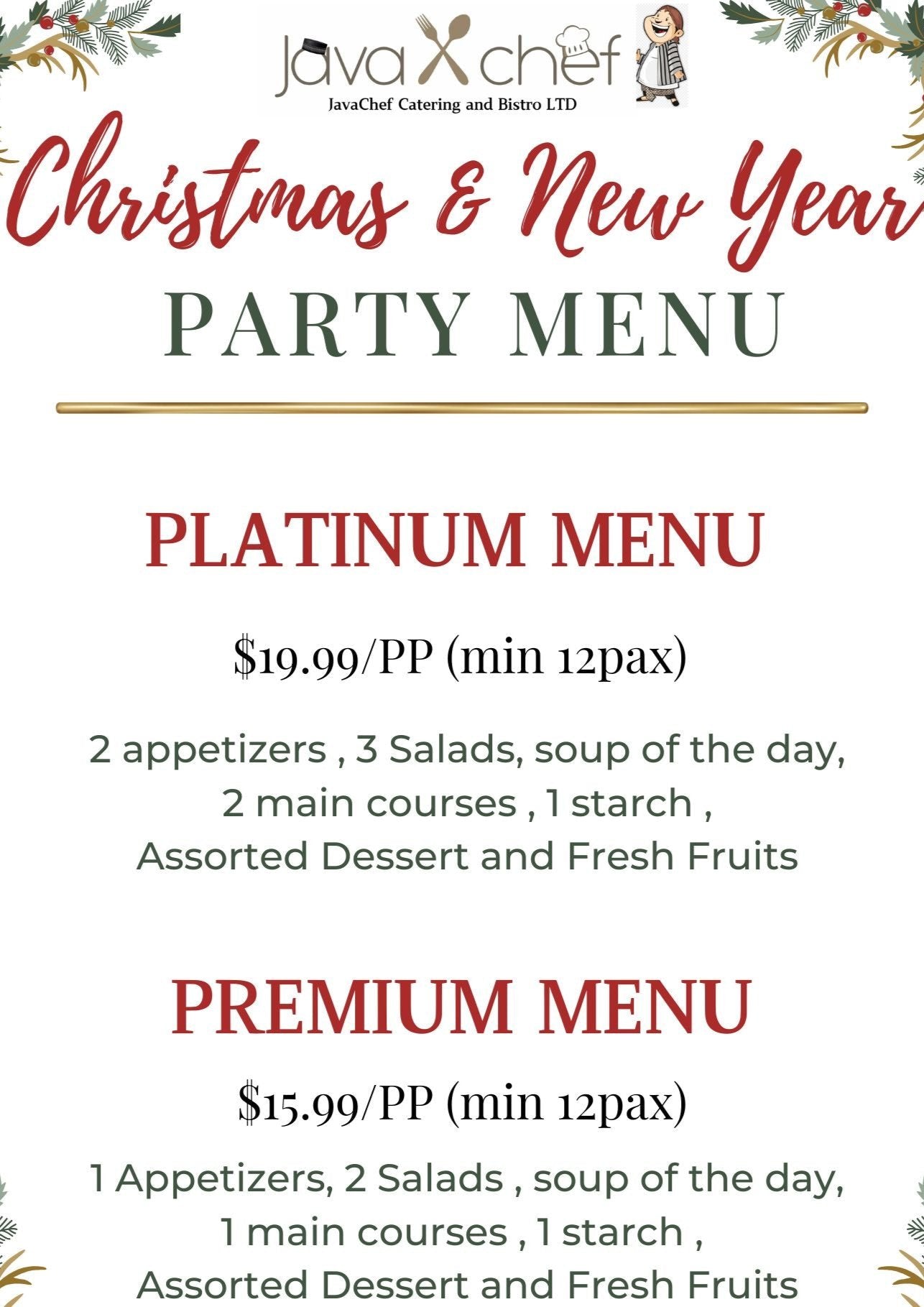 Christmas Corporate Menu