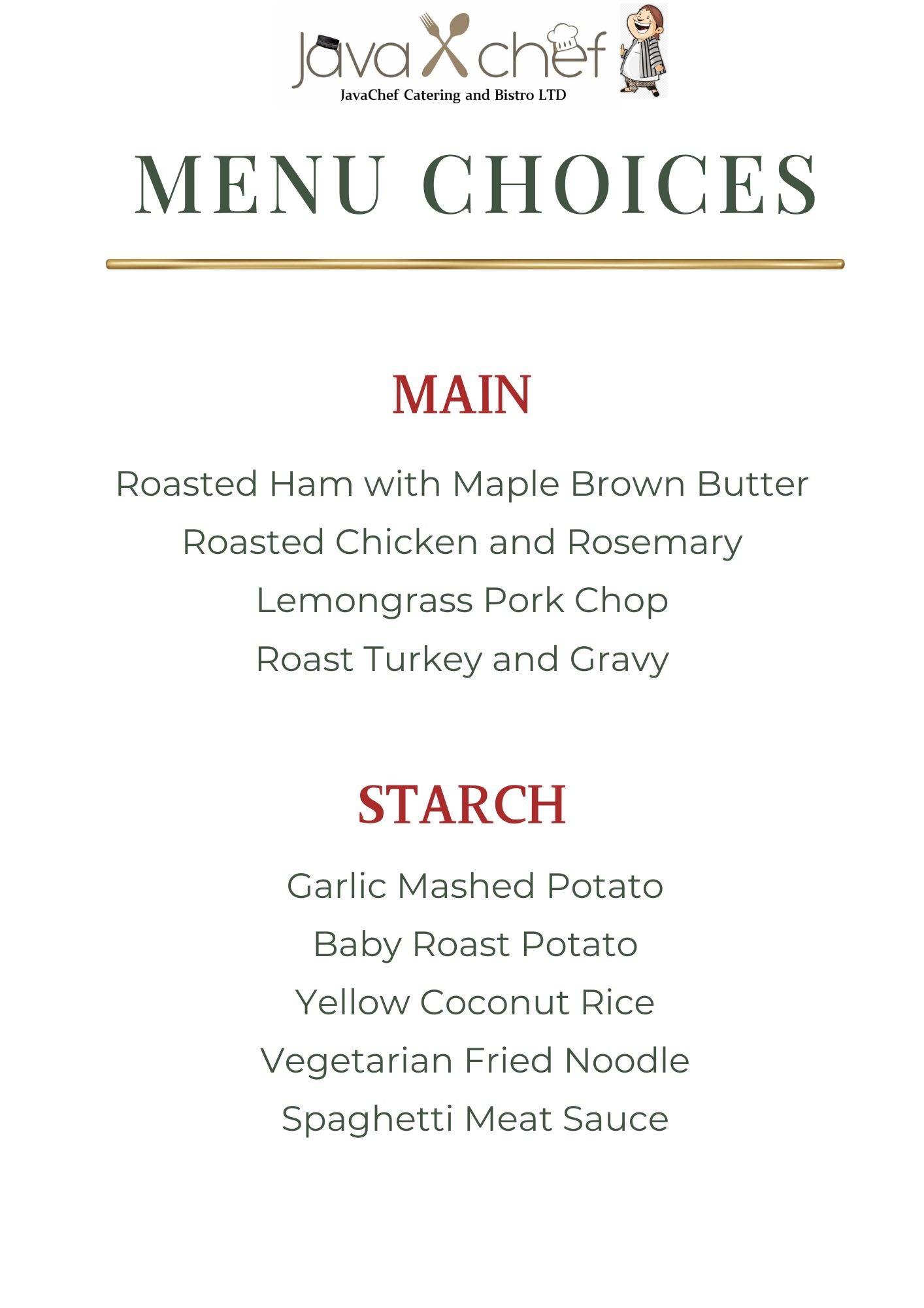 Christmas Corporate Menu